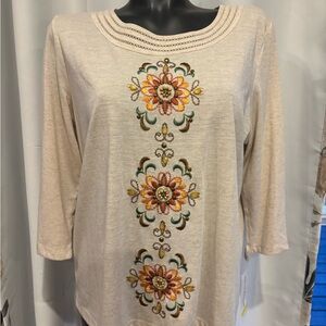 Alfred Dunner Cream Floral Embroidered Blouse